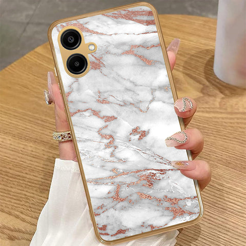 Samsung Galaxy A06 - White Marble Series 2 - HQ Premium Shine Durable Golden Electroplate Case