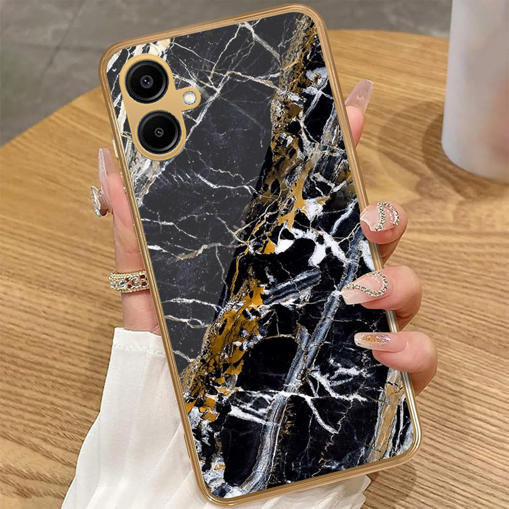 Samsung Galaxy A06 - Black Marble Series - HQ Premium Shine Durable Golden Electroplate Case (Fast Delivery)