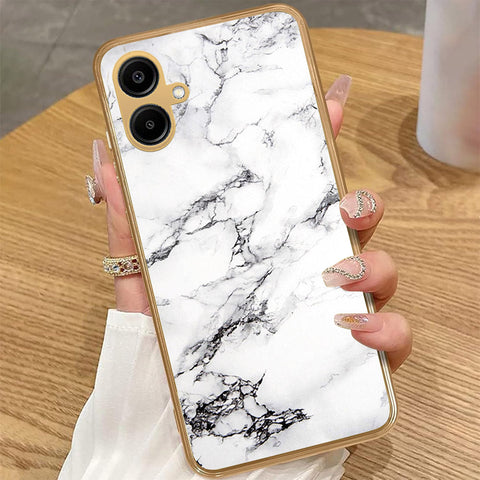 Samsung Galaxy A06 - White Marble Series - HQ Premium Shine Durable Golden Electroplate Case
