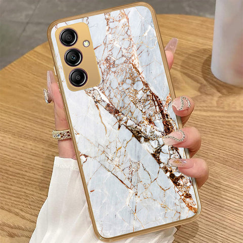Samsung Galaxy A14 5G - White Marble Series - HQ Premium Shine Durable Golden Electroplate Case