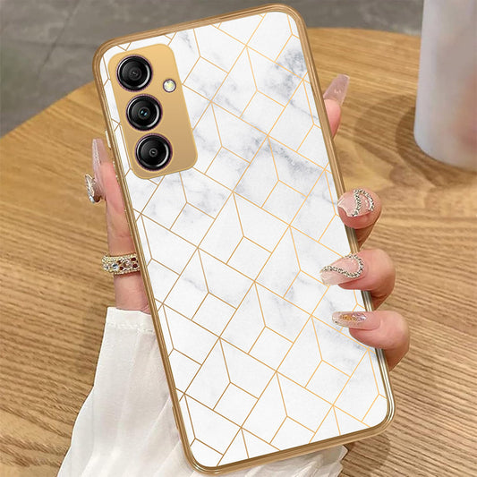 Samsung Galaxy A14 5G - White Marble Series 2 - HQ Premium Shine Durable Golden Electroplate Case