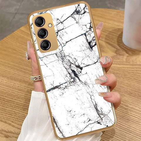 Samsung Galaxy A14 - White Marble Series 2 - HQ Premium Shine Durable Golden Electroplate Case