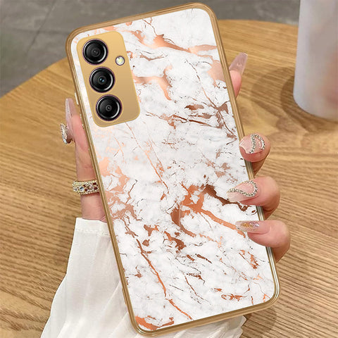 Samsung Galaxy A14 - White Marble Series 2 - HQ Premium Shine Durable Golden Electroplate Case
