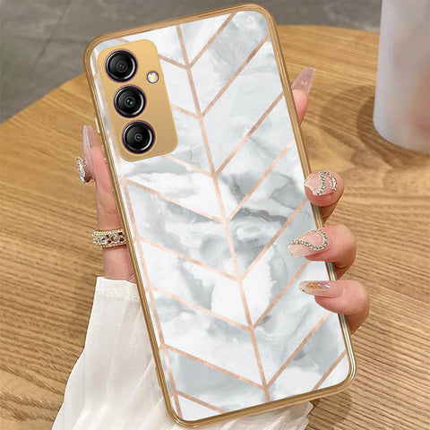 Samsung Galaxy A14 - White Marble Series 2 - HQ Premium Shine Durable Golden Electroplate Case