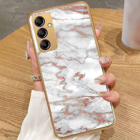 Samsung Galaxy A14 - White Marble Series 2 - HQ Premium Shine Durable Golden Electroplate Case