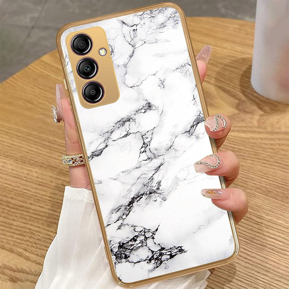 Samsung Galaxy A14 5G - White Marble Series - HQ Premium Shine Durable Golden Electroplate Case