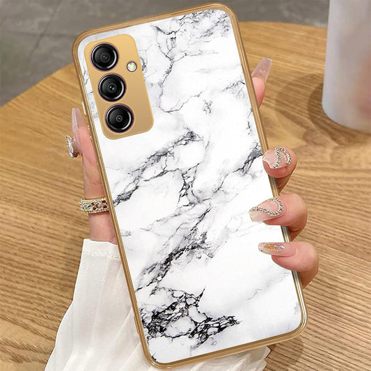 Samsung Galaxy A14 5G - White Marble Series - HQ Premium Shine Durable Golden Electroplate Case