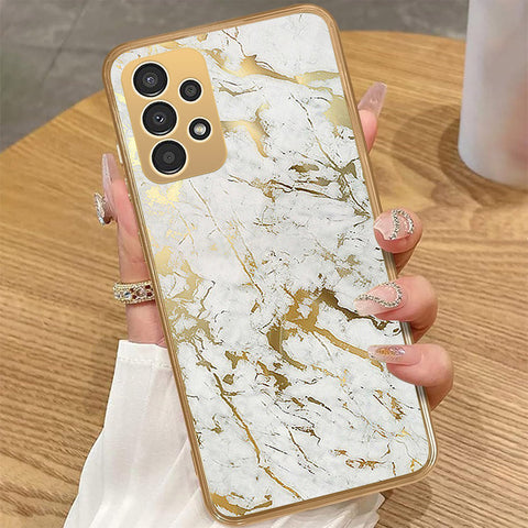 Samsung Galaxy A23 5G - White Marble Series - HQ Premium Shine Durable Golden Electroplate Case