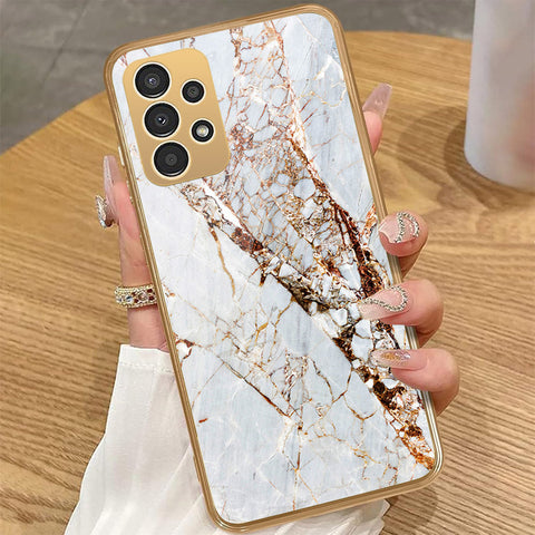 Samsung Galaxy A23 5G - White Marble Series - HQ Premium Shine Durable Golden Electroplate Case
