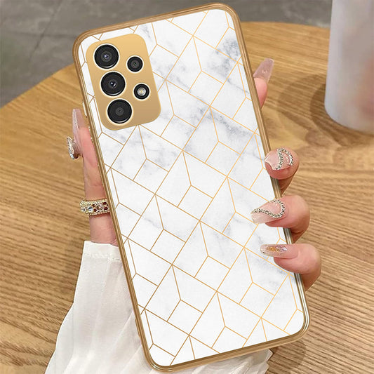 Samsung Galaxy A23 - White Marble Series 2 - HQ Premium Shine Durable Golden Electroplate Case