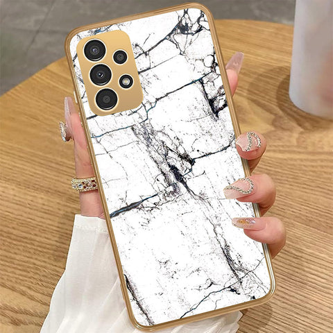 Samsung Galaxy A23 - White Marble Series 2 - HQ Premium Shine Durable Golden Electroplate Case