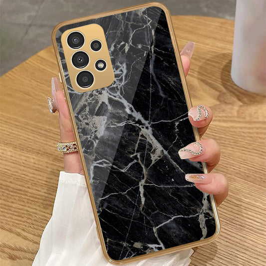 Samsung Galaxy A23 5G - Black Marble Series - HQ Premium Shine Durable Golden Electroplate Case