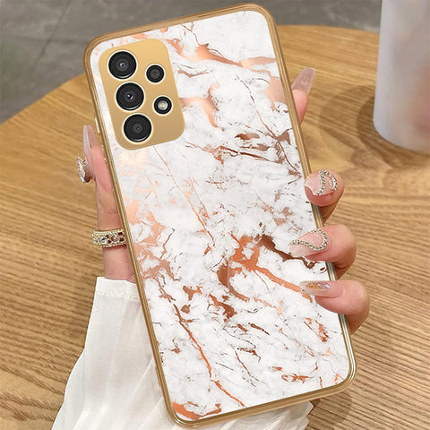 Samsung Galaxy A32 - White Marble Series 2 - HQ Premium Shine Durable Golden Electroplate Case