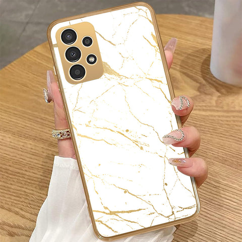 Samsung Galaxy A23 - White Marble Series 2 - HQ Premium Shine Durable Golden Electroplate Case