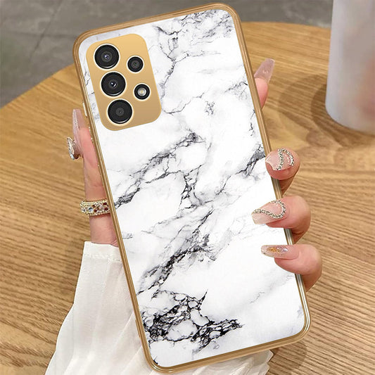 Samsung Galaxy A13 - White Marble Series - HQ Premium Shine Durable Golden Electroplate Case