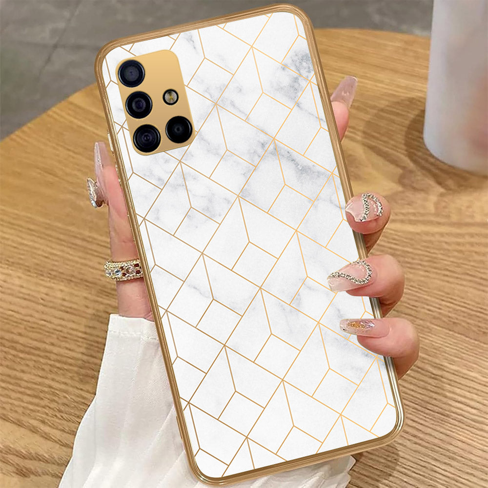 Samsung Galaxy A51 - White Marble Series 2 - HQ Premium Shine Durable Golden Electroplate Case