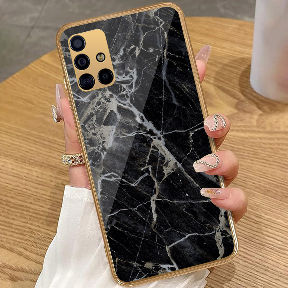 Samsung Galaxy A51 - Black Marble Series - HQ Premium Shine Durable Golden Electroplate Case