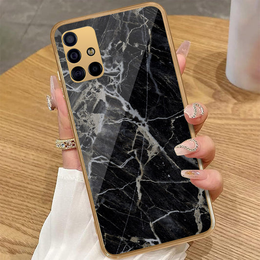 Samsung Galaxy A51 - Black Marble Series - HQ Premium Shine Durable Golden Electroplate Case