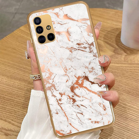 Samsung Galaxy A51 - White Marble Series 2 - HQ Premium Shine Durable Golden Electroplate Case