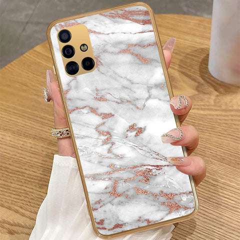 Samsung Galaxy A51 - White Marble Series 2 - HQ Premium Shine Durable Golden Electroplate Case