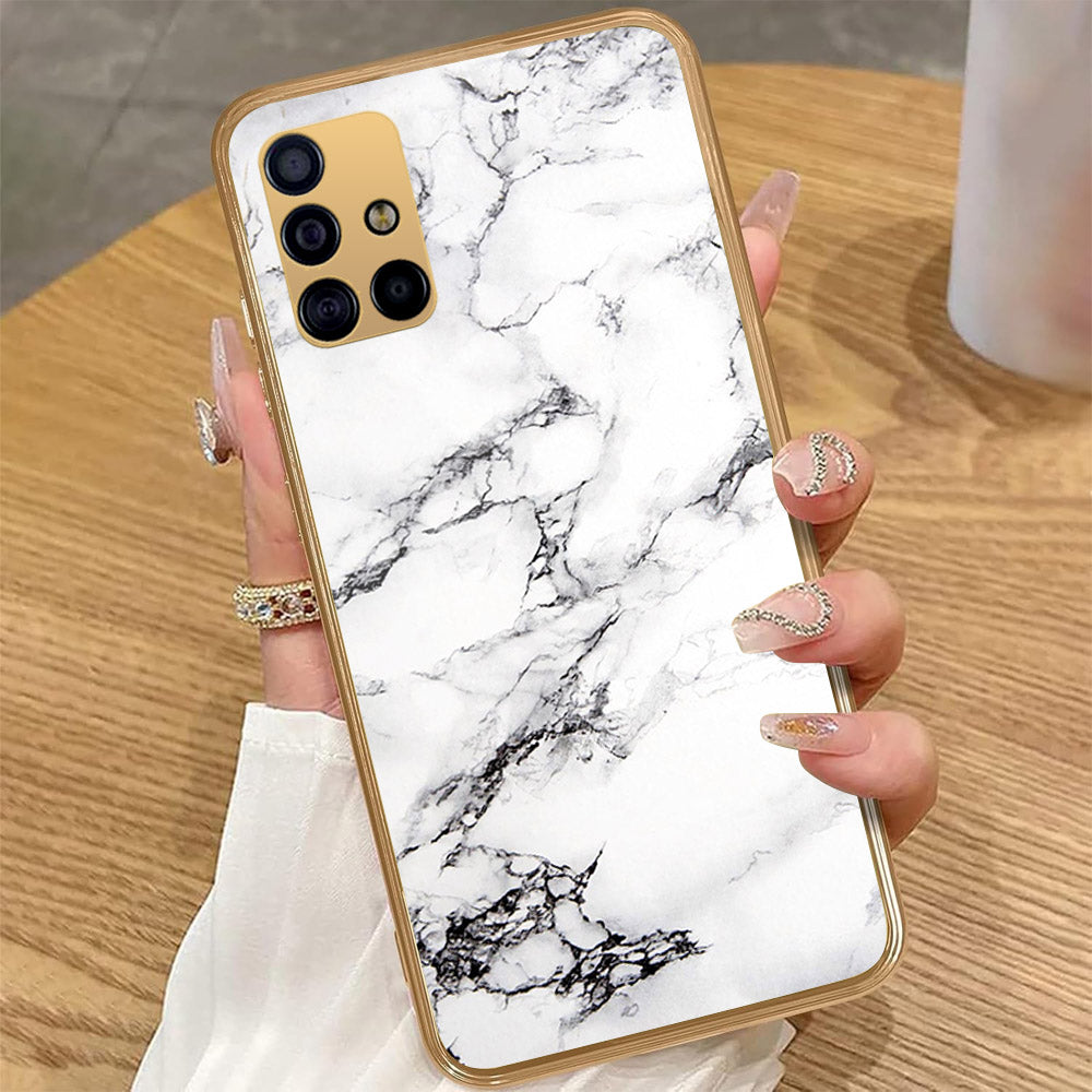 Samsung Galaxy A71 - White Marble Series - HQ Premium Shine Durable Golden Electroplate Case