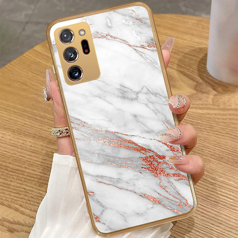 Samsung Galaxy Note 20 Ultra - White Marble Series - HQ Premium Shine Durable Golden Electroplate Case
