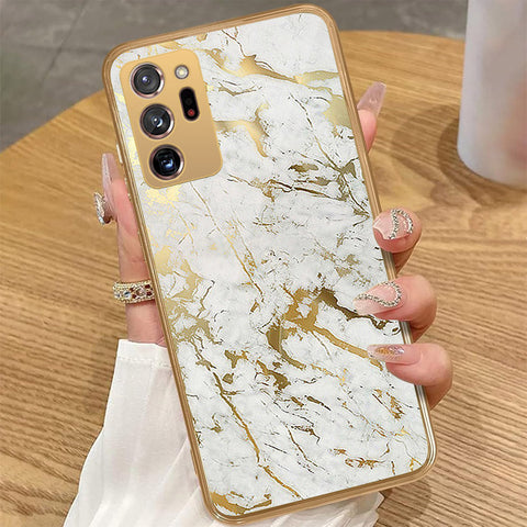 Samsung Galaxy Note 20 Ultra - White Marble Series - HQ Premium Shine Durable Golden Electroplate Case