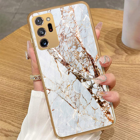 Samsung Galaxy Note 20 Ultra - White Marble Series - HQ Premium Shine Durable Golden Electroplate Case