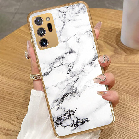 Samsung Galaxy Note 20 Ultra - White Marble Series - HQ Premium Shine Durable Golden Electroplate Case
