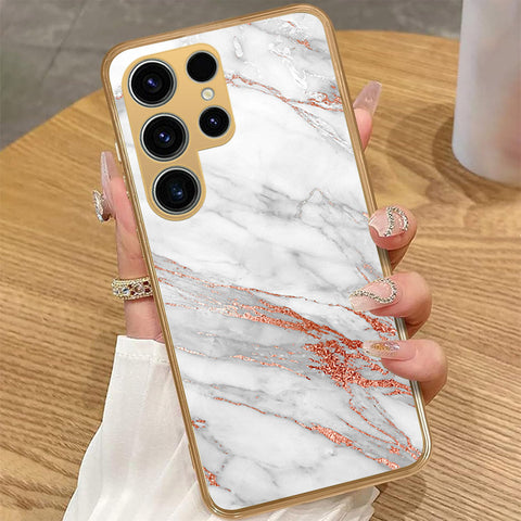 Samsung Galaxy S22 Ultra 5G - White Marble Series - HQ Premium Shine Durable Golden Electroplate Case