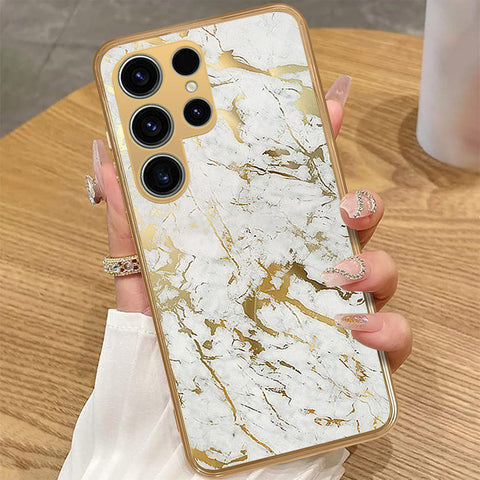 Samsung Galaxy S23 Ultra 5G - White Marble Series - HQ Premium Shine Durable Golden Electroplate Case