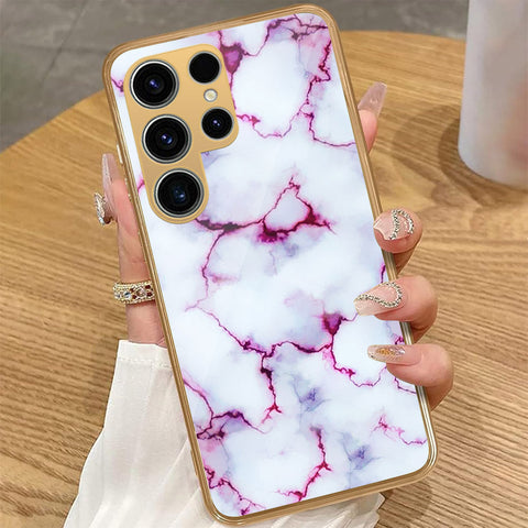 Samsung Galaxy S24 Ultra - White Marble Series - HQ Premium Shine Durable Golden Electroplate Case