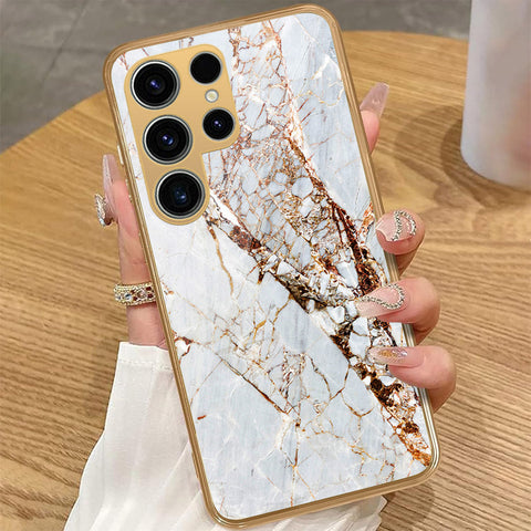 Samsung Galaxy S22 Ultra 5G - White Marble Series - HQ Premium Shine Durable Golden Electroplate Case