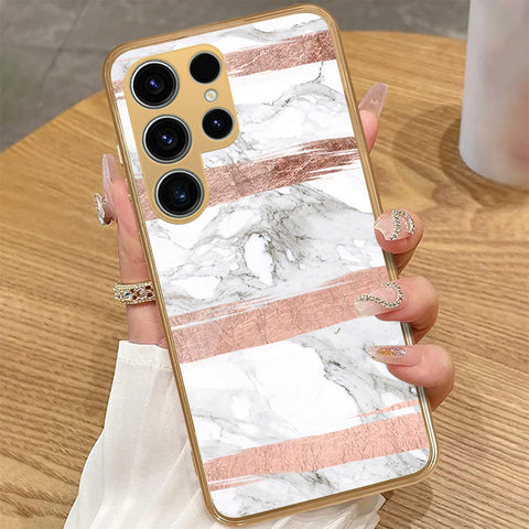 Samsung Galaxy S23 Ultra 5G - White Marble Series - HQ Premium Shine Durable Golden Electroplate Case