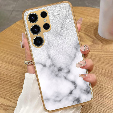 Samsung Galaxy S25 Ultra - White Marble Series - HQ Premium Shine Durable Golden Electroplate Case
