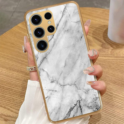 Samsung Galaxy S23 Ultra 5G - White Marble Series - HQ Premium Shine Durable Golden Electroplate Case