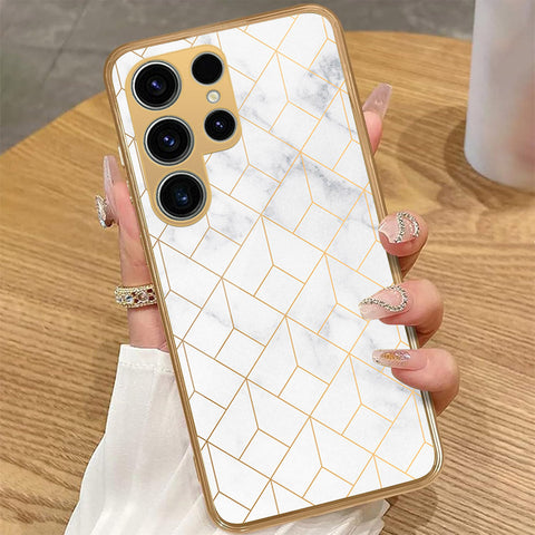 Samsung Galaxy S22 Ultra 5G - White Marble Series 2 - HQ Premium Shine Durable Golden Electroplate Case
