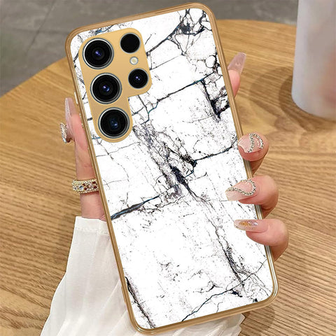 Samsung Galaxy S25 Ultra - White Marble Series 2 - HQ Premium Shine Durable Golden Electroplate Case