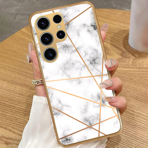 Samsung Galaxy S25 Ultra - White Marble Series 2 - HQ Premium Shine Durable Golden Electroplate Case