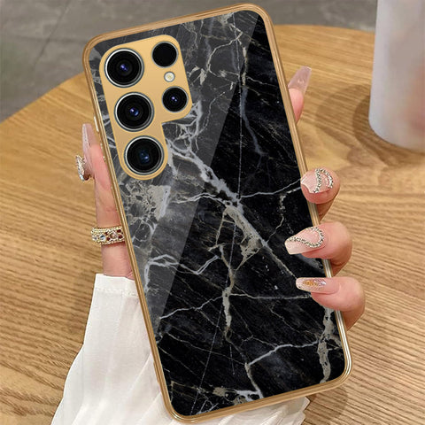 Samsung Galaxy S22 Ultra 5G - Black Marble Series - HQ Premium Shine Durable Golden Electroplate Case