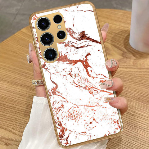Samsung Galaxy S23 Ultra 5G - White Marble Series 2 - HQ Premium Shine Durable Golden Electroplate Case