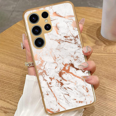Samsung Galaxy S22 Ultra 5G - White Marble Series 2 - HQ Premium Shine Durable Golden Electroplate Case