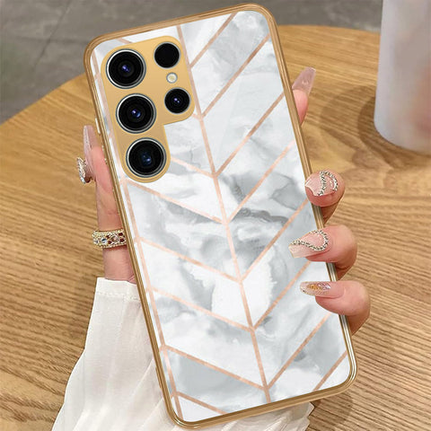 Samsung Galaxy S23 Ultra 5G - White Marble Series 2 - HQ Premium Shine Durable Golden Electroplate Case