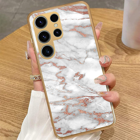 Samsung Galaxy S22 Ultra 5G - White Marble Series 2 - HQ Premium Shine Durable Golden Electroplate Case