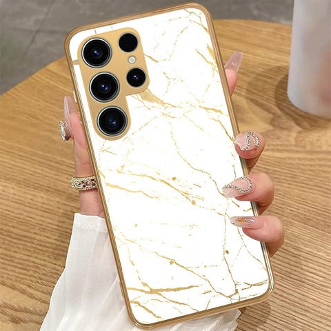 Samsung Galaxy S25 Ultra - White Marble Series 2 - HQ Premium Shine Durable Golden Electroplate Case
