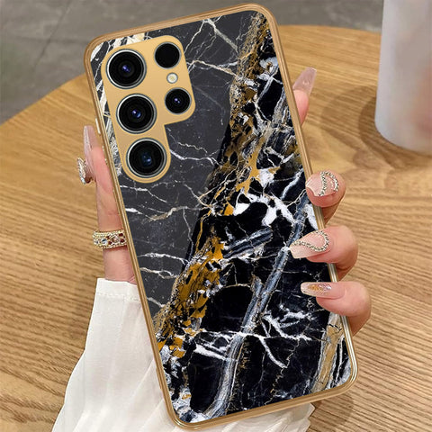 Samsung Galaxy S22 Ultra 5G - Black Marble Series - HQ Premium Shine Durable Golden Electroplate Case