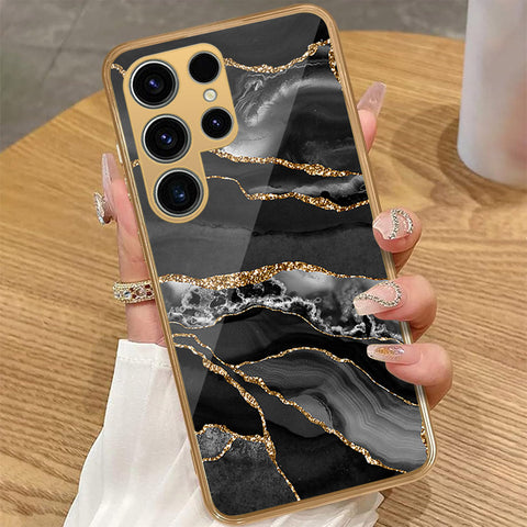 Samsung Galaxy S23 Ultra 5G - Black Marble Series - HQ Premium Shine Durable Golden Electroplate Case