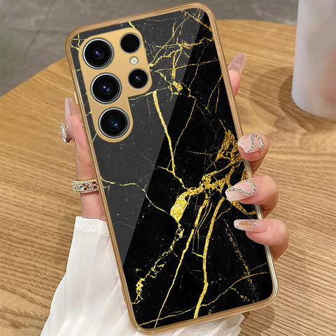 Samsung Galaxy S23 Ultra 5G - Black Marble Series - HQ Premium Shine Durable Golden Electroplate Case
