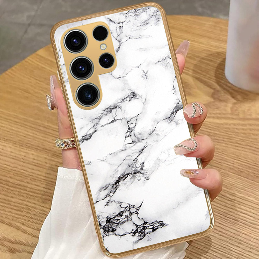 Samsung Galaxy S25 Ultra - White Marble Series - HQ Premium Shine Durable Golden Electroplate Case
