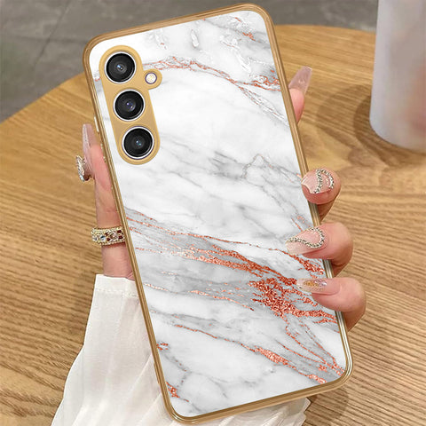 Samsung Galaxy S23 FE - White Marble Series - HQ Premium Shine Durable Golden Electroplate Case